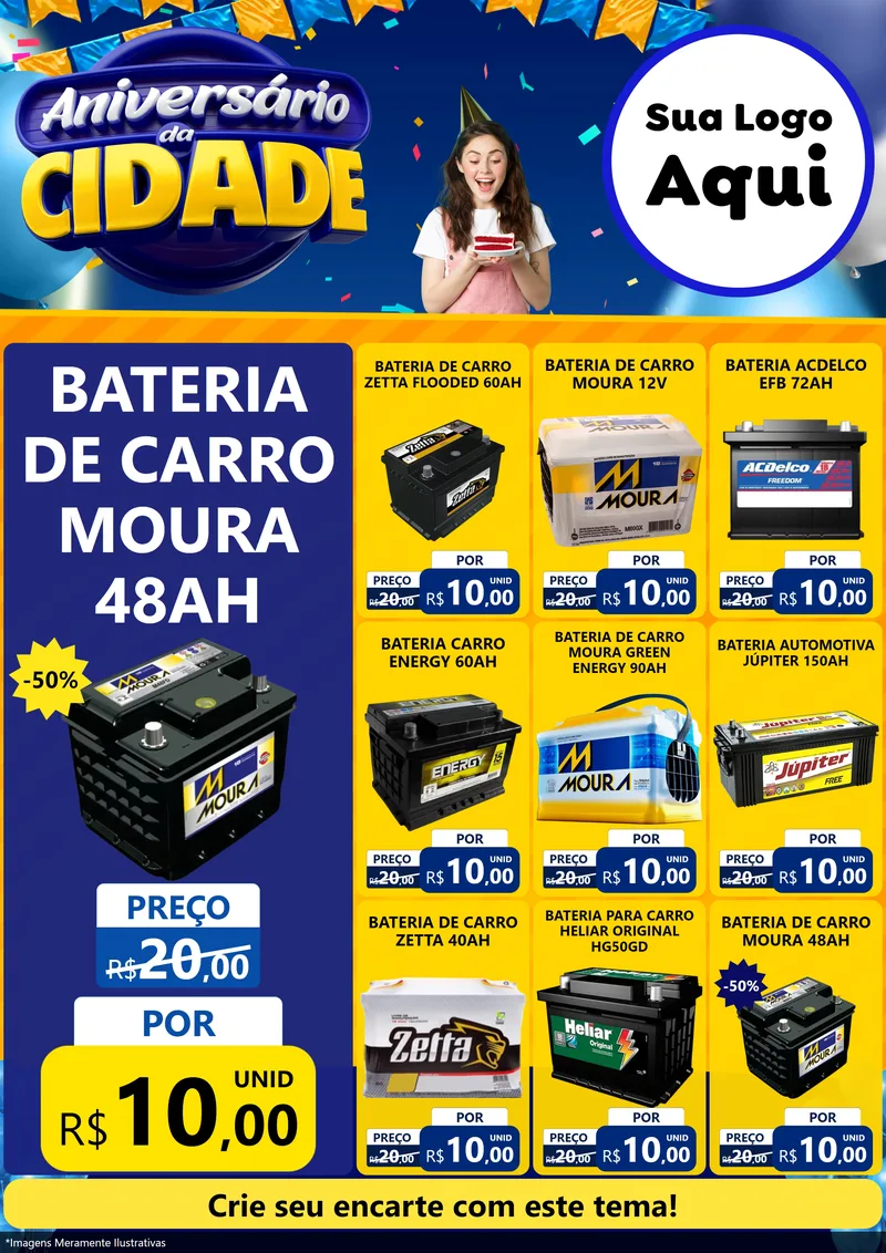 Modelo de Encarte para Encarte A4 Vertical com o tema Aniversário da Cidade para Baterias Elétricas