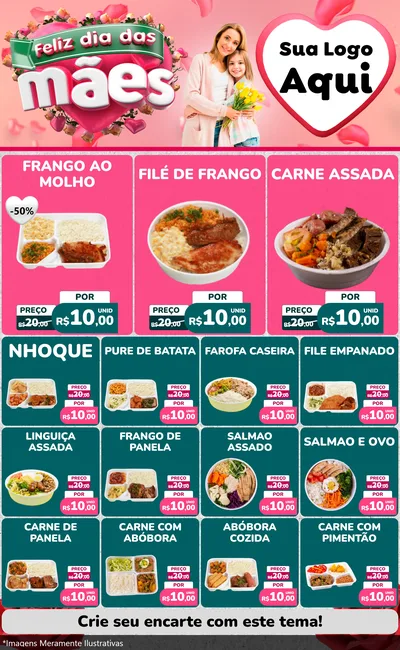 Modelo de Encarte para Encarte Grande com o tema Feliz Dia das Mães para Restaurante