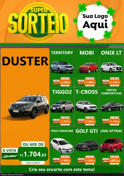 Modelo de Encarte para Encarte A4 Vertical com o tema Super Sorteio para Concessionaria de Carros