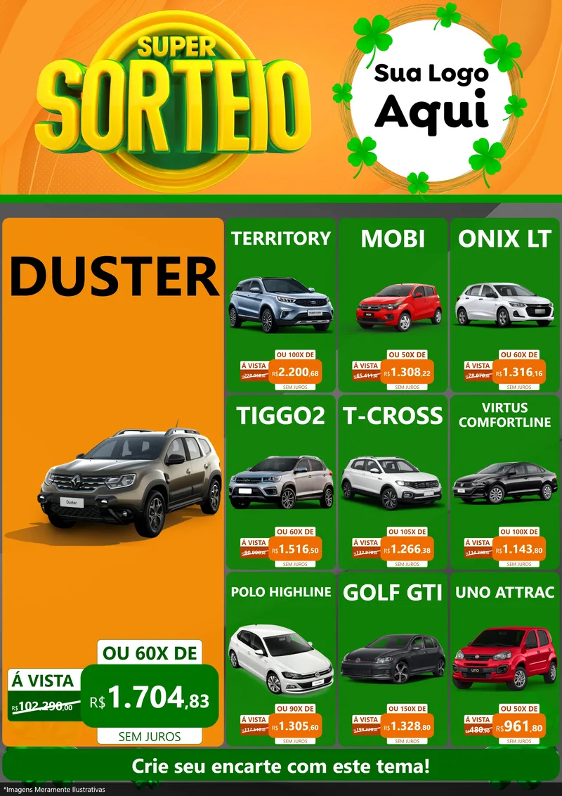 Modelo de Encarte para Encarte A4 Vertical com o tema Super Sorteio para Concessionaria de Carros