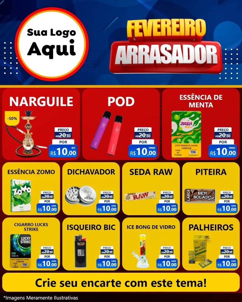 Modelo de Rede Social para Feed Instagram com o tema Fevereiro Arrasador para Tabacaria