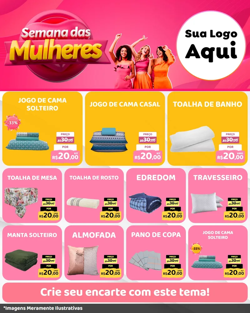 Modelo de Rede Social para Feed Instagram com o tema Semana das Mulheres para Cama, Mesa e Banho