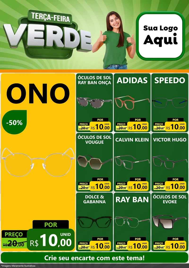 Modelo de Encarte para Encarte A4 Vertical com o tema Terça - Feira Verde para Óticas