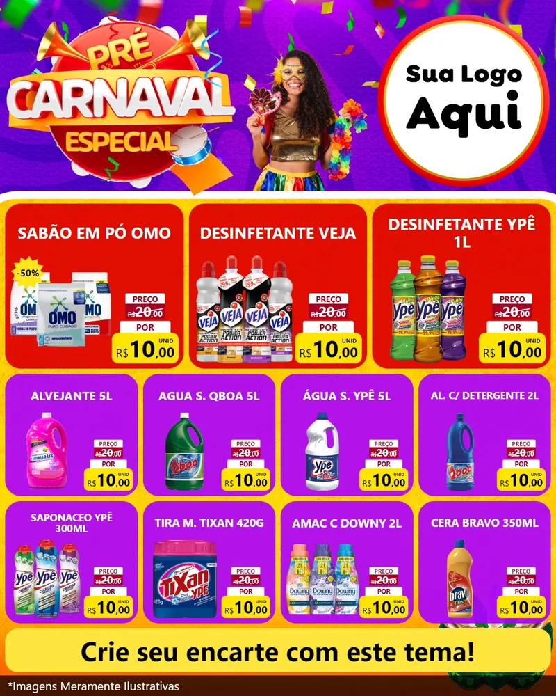 Modelo de Rede Social para Feed Instagram com o tema Pré-Carnaval Especial para Produtos de Limpeza