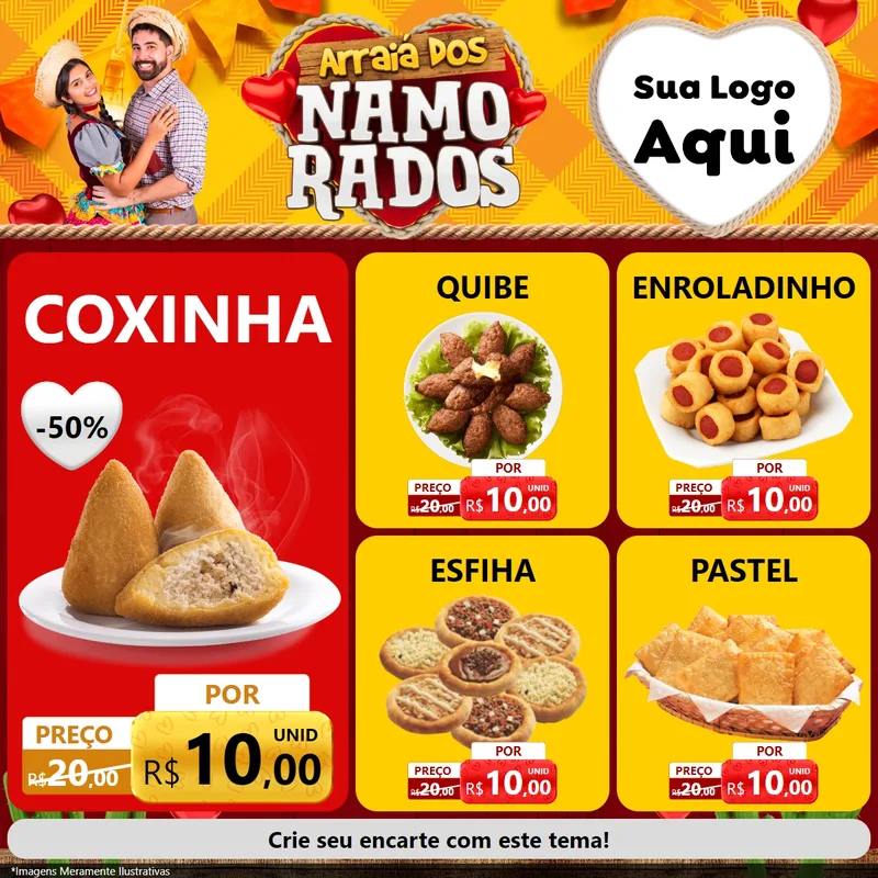 Modelo de Rede Social para Feed Facebook com o tema Arraiá dos Namorados para Salgadaria