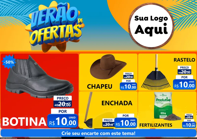 Modelo de Encarte para Encarte A4 Horizontal com o tema Verão de Ofertas para Agropecuária