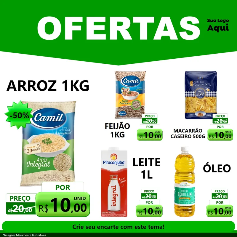 Modelo de Rede Social para Feed Facebook com o tema Ofertas Verde Cartaz para Supermercado