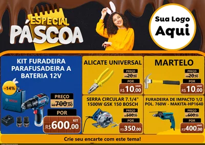 Modelo de Encarte para Encarte A4 Horizontal com o tema Especial Páscoa para Maquinas e Ferramentas