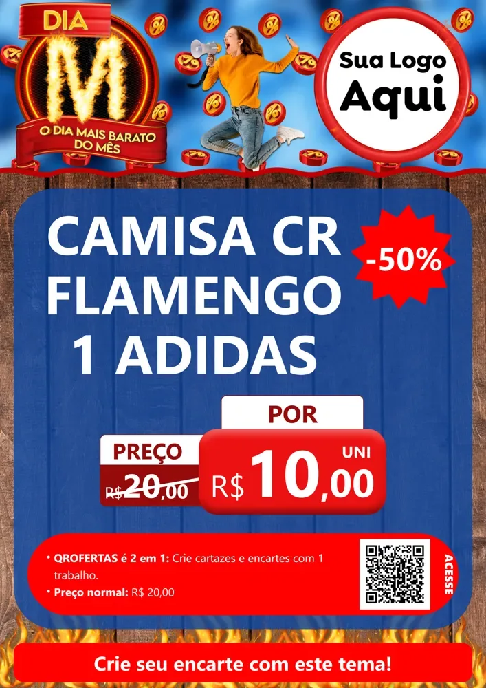 Modelo de Cartaz para Cartaz A4 Vertical com o tema Dia M - O Dia Mais Barato Do Mês para Roupas e acessórios