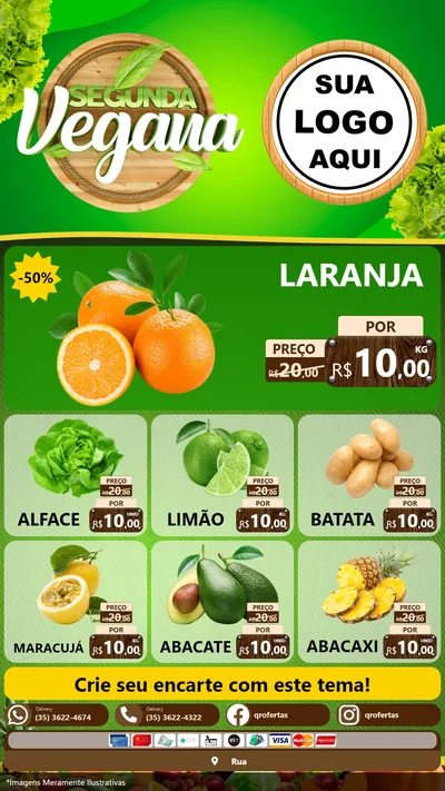 Modelo de Rede Social para Stories com o tema Segunda Vegana para Hortifrúti