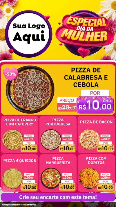 Modelo de Rede Social para Stories com o tema Especial Dia da Mulher para Pizzaria