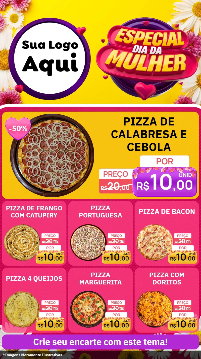 Modelo de Rede Social para Stories com o tema Especial Dia da Mulher para Pizzaria