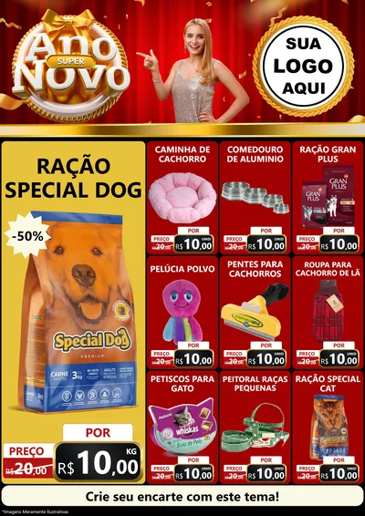 Modelo de Encarte para Encarte A4 Vertical com o tema Super Ano Novo para Pet Shop