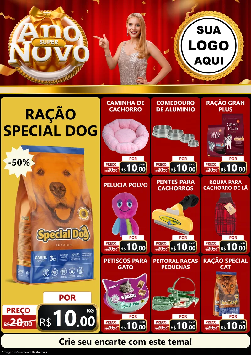 Modelo de Encarte para Encarte A4 Vertical com o tema Super Ano Novo para Pet Shop