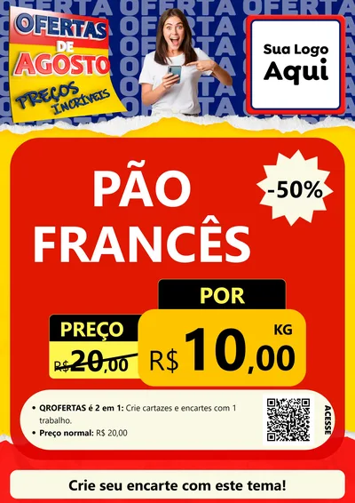 Modelo de Cartaz para Cartaz A4 Vertical com o tema Ofertas de Agosto - Preços Incríveis para Padaria
