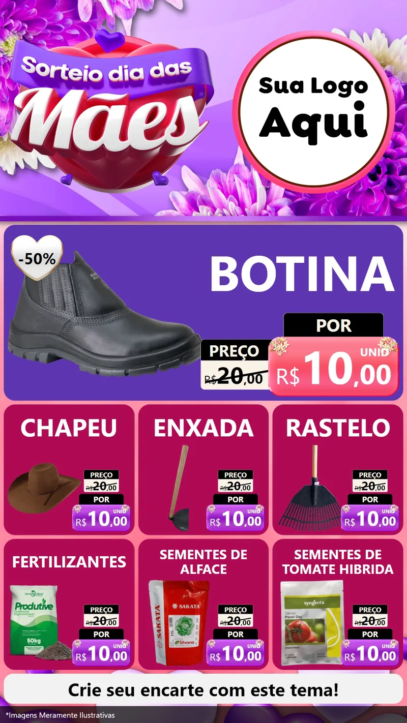 Modelo de Rede Social para Stories com o tema Sorteio Dia das Mães para Agropecuária