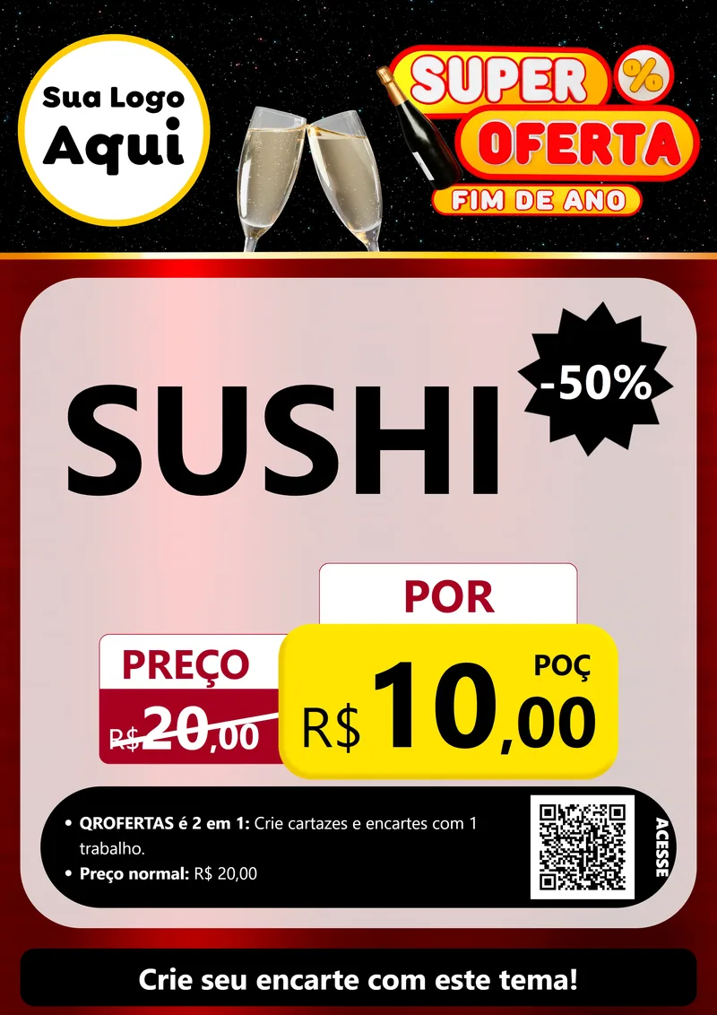 Modelo de Cartaz para Cartaz A4 Vertical com o tema Super Oferta Fim de Ano para Comida japonesa
