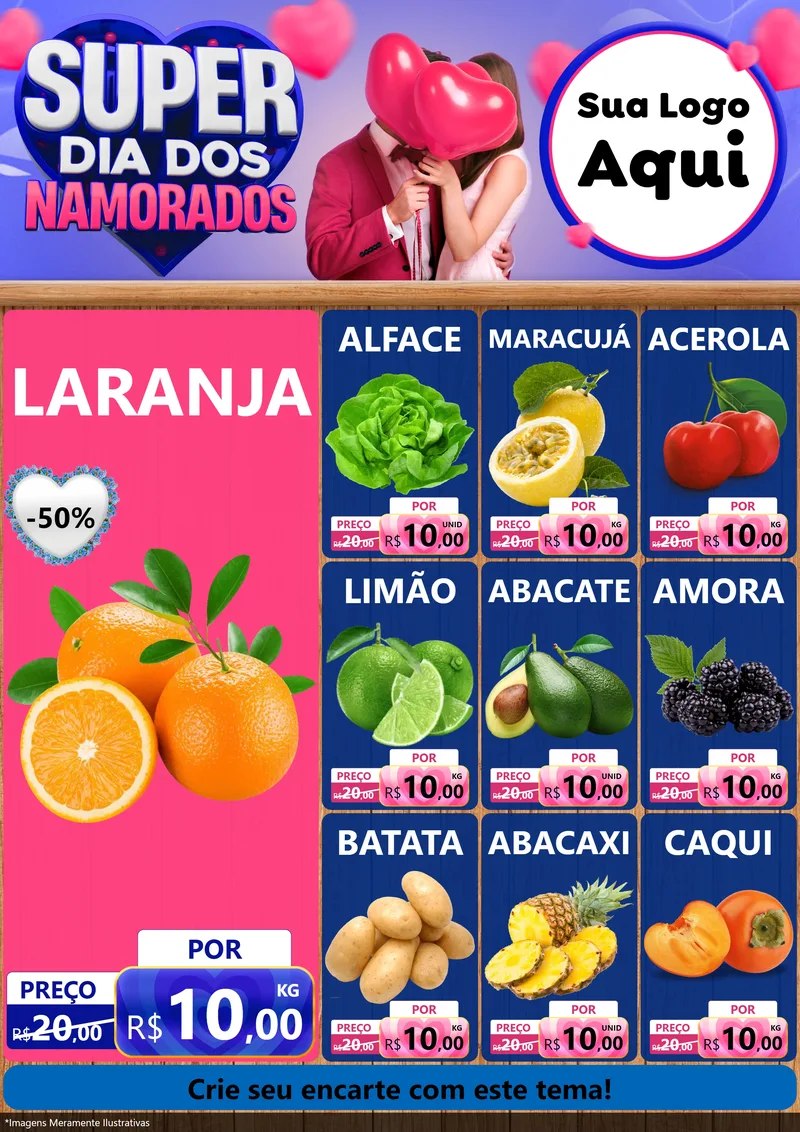 Modelo de Encarte para Encarte A4 Vertical com o tema Super Dia dos Namorados para Hortifrúti
