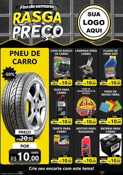 Modelo de Encarte para Encarte A4 Vertical com o tema Fim de Semana Rasga Preço para Auto peças