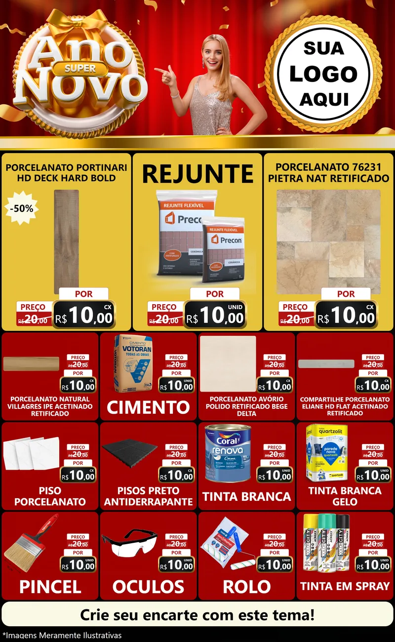 Modelo de Encarte para Encarte Grande com o tema Super Ano Novo para Pisos e revestimentos