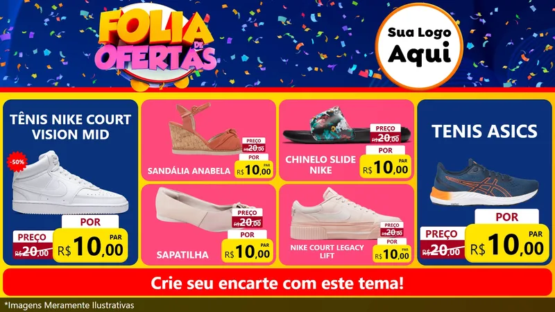 Modelo de TV para TV Horizontal com o tema Folia de Ofertas para Calçados