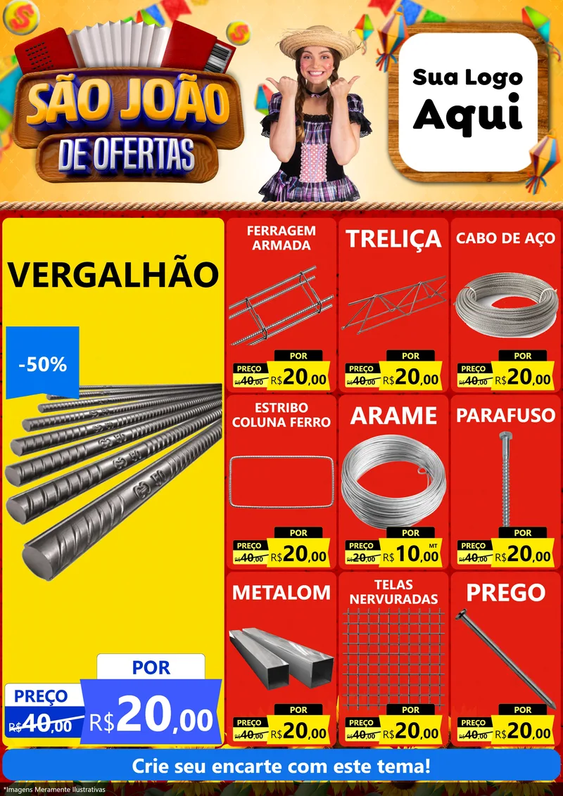 Modelo de Encarte para Encarte A4 Vertical com o tema São João de Ofertas para Ferragens