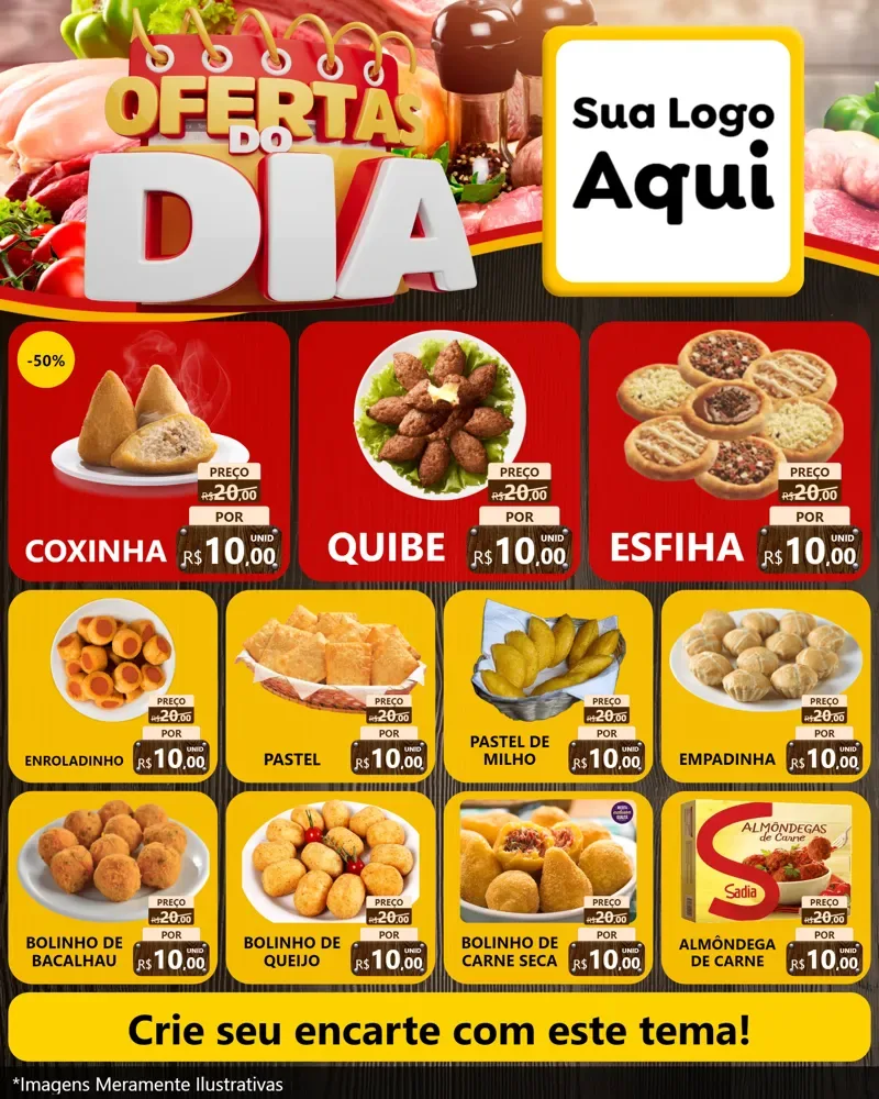 Modelo de Rede Social para Feed Instagram com o tema Ofertas do Dia para Salgadaria
