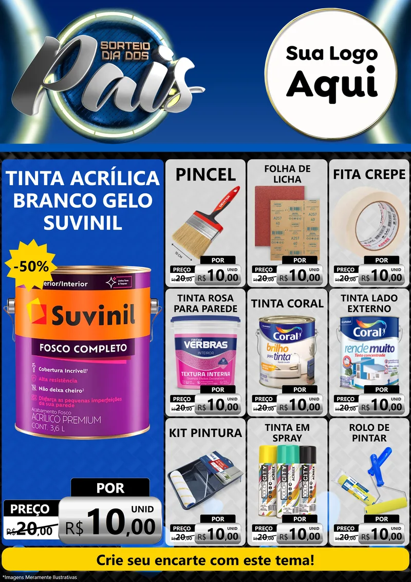 Modelo de Encarte para Encarte A4 Vertical com o tema Sorteio Dia Dos Pais para Tintas e Ferramentas