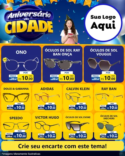 Modelo de Rede Social para Feed Instagram com o tema Aniversário da Cidade para Óticas