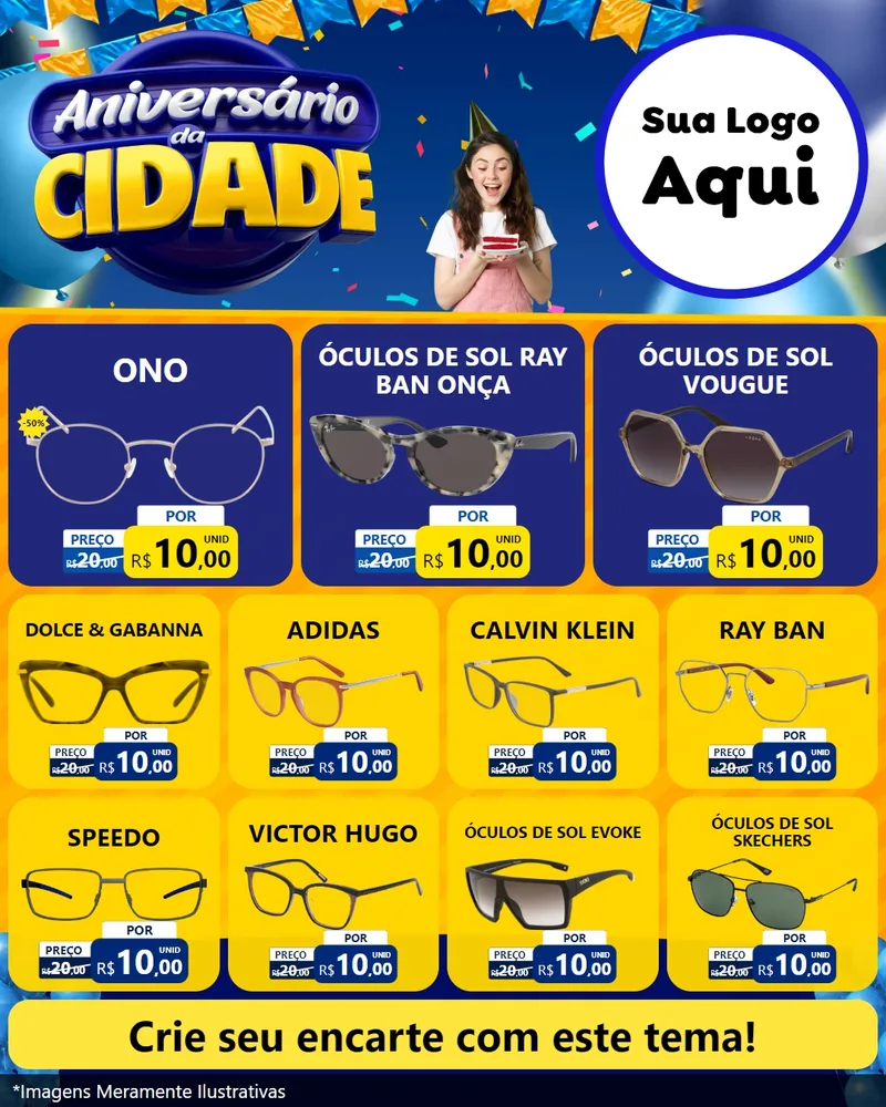 Modelo de Rede Social para Feed Instagram com o tema Aniversário da Cidade para Óticas