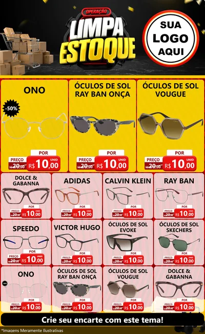 Modelo de Encarte para Encarte Grande com o tema Operação Limpa Estoque para Óticas