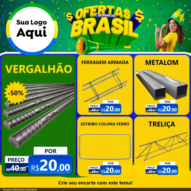 Modelo de Rede Social para Feed Facebook com o tema Ofertas Semana do Brasil para Ferragens