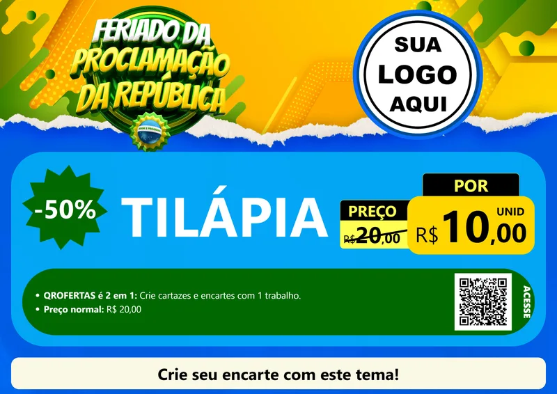 Modelo de Cartaz para Cartaz A4 Horizontal com o tema Feriado da Proclamação da República para Peixaria