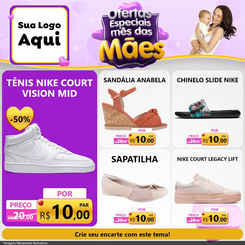 Modelo de Rede Social para Feed Facebook com o tema Ofertas Especiais - Mês das Mães para Calçados