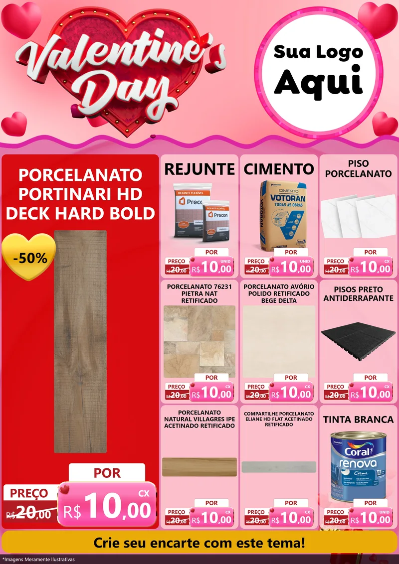 Modelo de Encarte para Encarte A4 Vertical com o tema Valentine's Day para Pisos e revestimentos