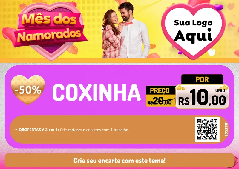 Modelo de Cartaz para Cartaz A4 Horizontal com o tema Mês dos Namorados para Salgadaria