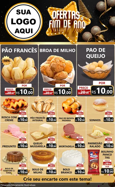 Modelo de Encarte para Encarte Grande com o tema Ofertas de Fim de Ano para Padaria
