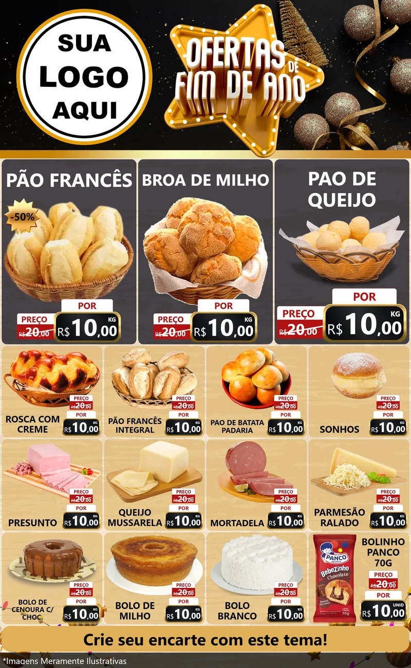 Modelo de Encarte para Encarte Grande com o tema Ofertas de Fim de Ano para Padaria