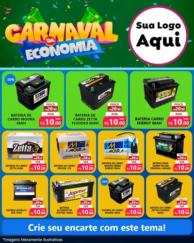 Modelo de Rede Social para Feed Instagram com o tema Carnaval da Economia para Baterias Elétricas