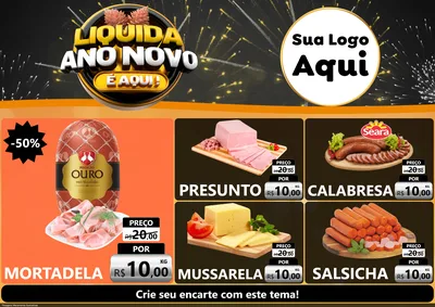 Modelo de Encarte para Encarte A4 Horizontal com o tema Liquida Ano Novo É Aqui! para Frios e Laticínios