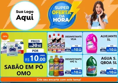 Modelo de Encarte para Encarte A4 Horizontal com o tema Super Oferta da Hora para Produtos de Limpeza