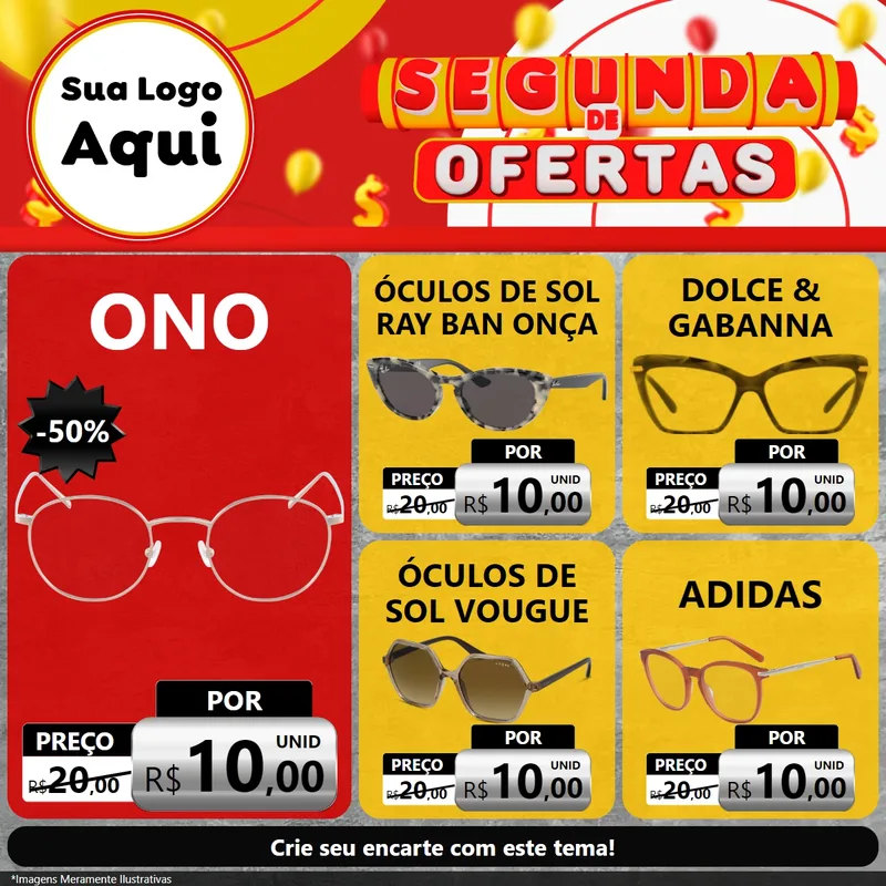Modelo de Rede Social para Feed Facebook com o tema Segunda de Ofertas para Óticas