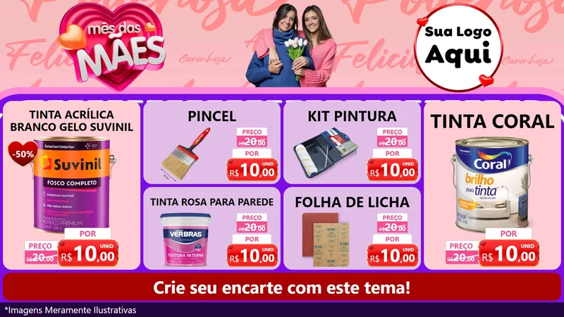 Modelo de TV para TV Horizontal com o tema Mês Das Mães para Tintas e Ferramentas