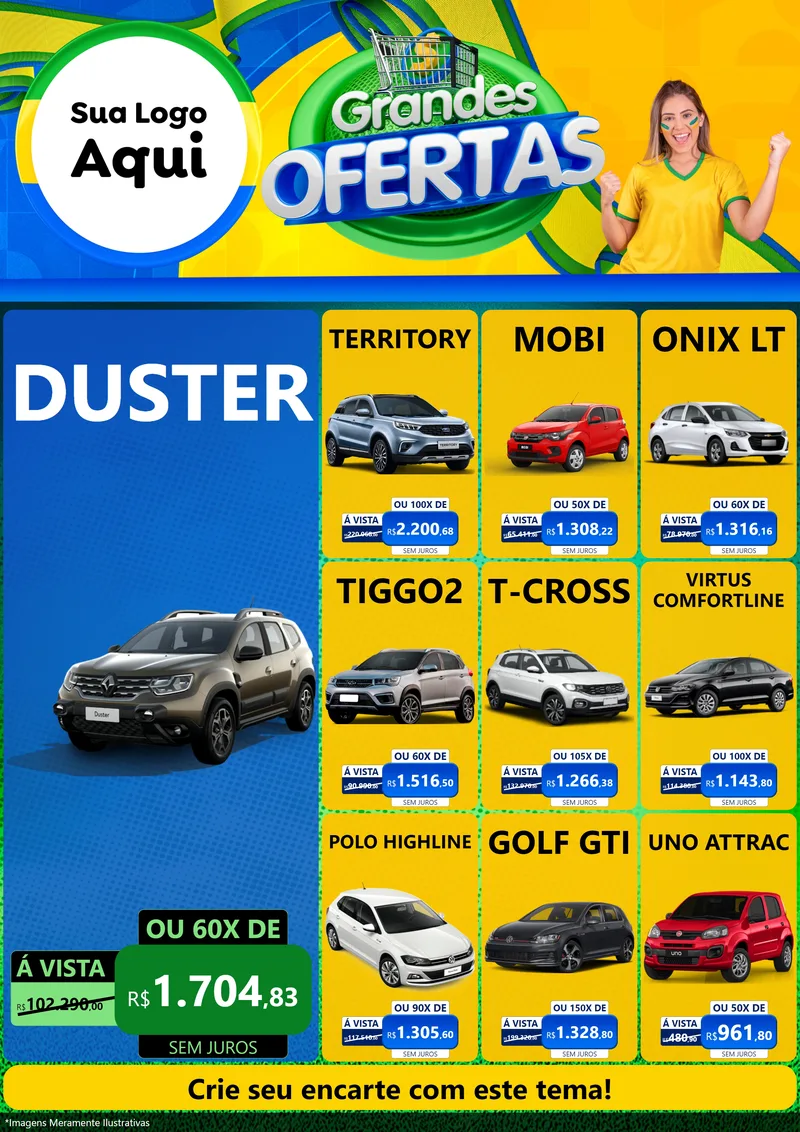 Modelo de Encarte para Encarte A4 Vertical com o tema Grandes Ofertas para Concessionaria de Carros