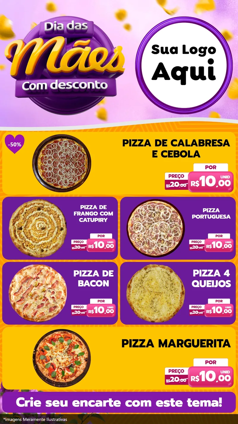 Modelo de TV para TV Vertical com o tema Dia das Mães com Desconto para Pizzaria