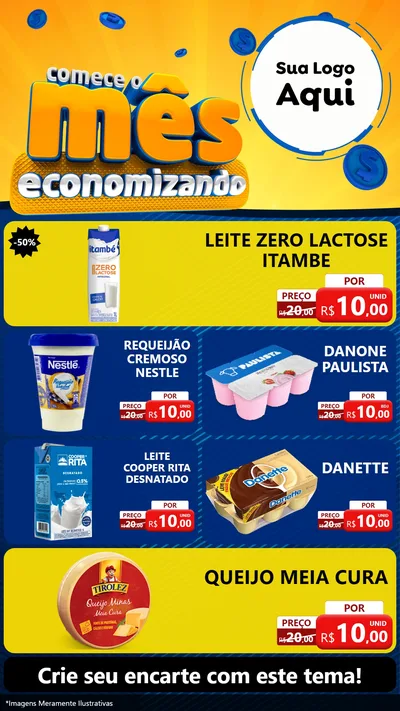 Modelo de TV para TV Vertical com o tema Comece O Mês Economizando para Frios e Laticínios