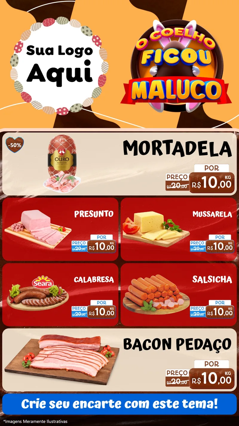 Modelo de TV para TV Vertical com o tema O Coelho Ficou Maluco - Páscoa para Frios e Laticínios