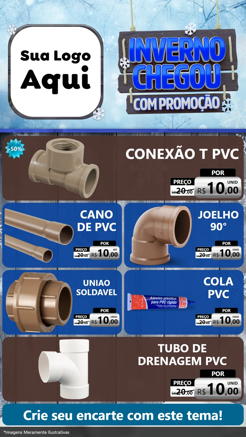 Modelo de TV para TV Vertical com o tema Inverno Chegou Com Promoção para Tubos e conexões