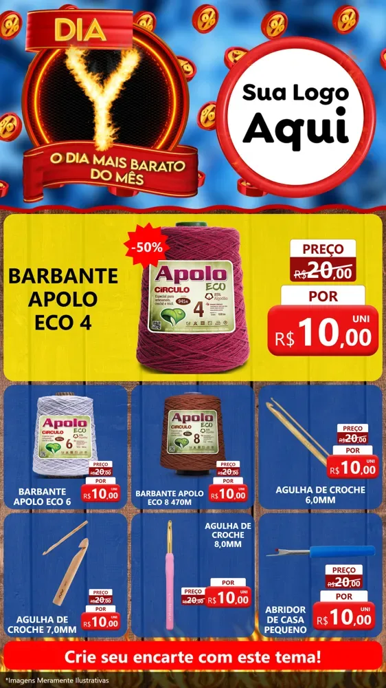 Modelo de Rede Social para Stories com o tema Dia Y - O Dia Mais Barato Do Mês para Armarinho e Aviamentos