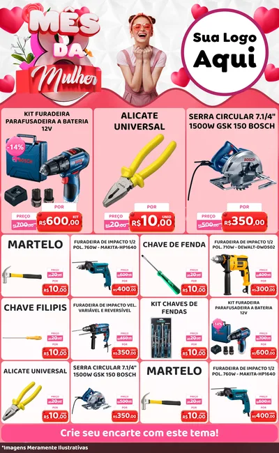 Modelo de Encarte para Encarte Grande com o tema Mês da Mulher para Maquinas e Ferramentas